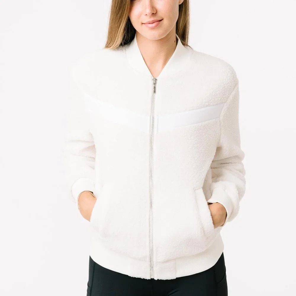 Zyia Active Womens Size XL Zippered Flying V Fleece Jacket in White/Ivory Cozy